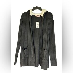 CRAVE FAME Cozy Knit Fleece Sherpa Trim Cardigan